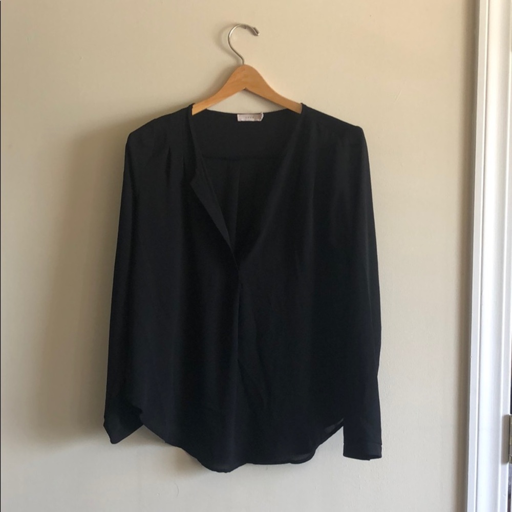 Silky long sleeves deep vneck black shirt by lush